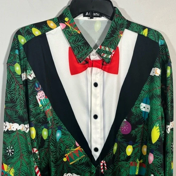 Atlanl Christmas Tuxedo Print Button Down Shirt Men’s XXL Holiday Party - Picture 2 of 12